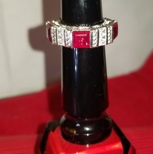 925 Size 6 Ripka cz and Red Baguette Ring